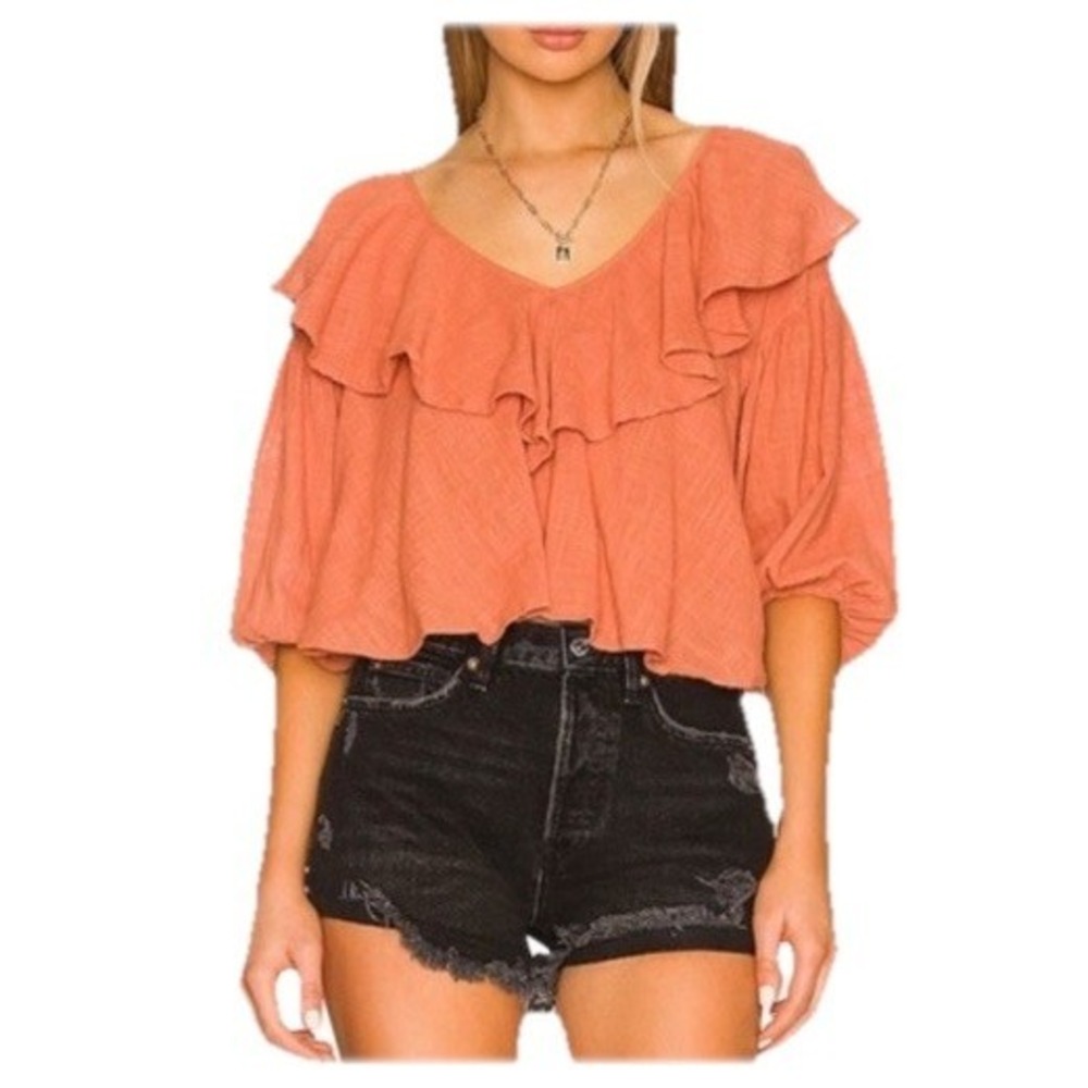 Free People Zuri Ruffle Cropped Backless Blouse Ginger Spice Womens S Boho‎ Top